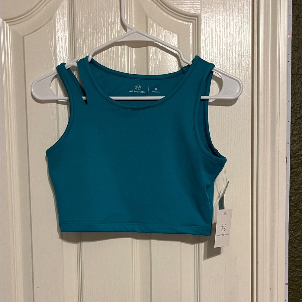 We Wander Teal Girls Kids Crop Top Sports Bra Split Strap